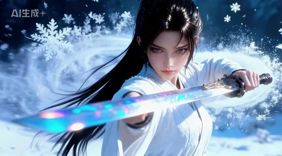 古风剑女·雪中炫光剑 国风武侠AI动态电脑壁纸