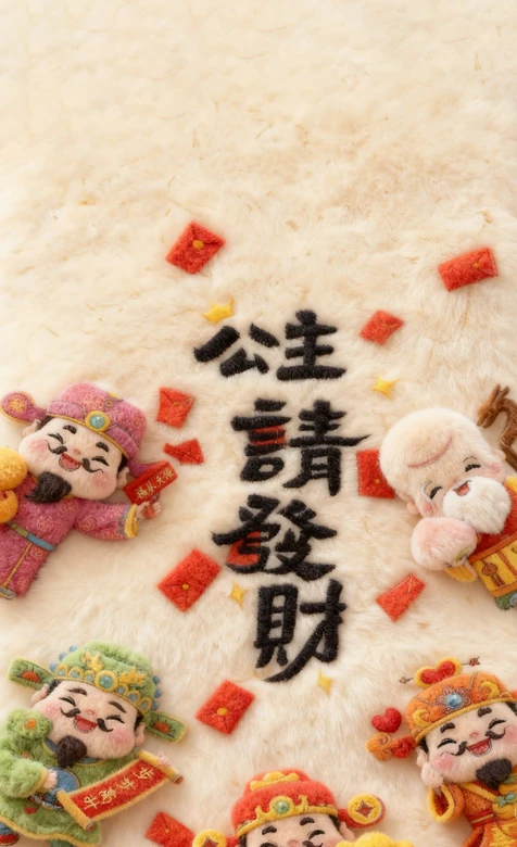 国风毛绒财神寿星·公主请发财 新年手机壁纸 – 高清 桌面壁纸 开放版权素材 免费下载 手机电脑通用背景图