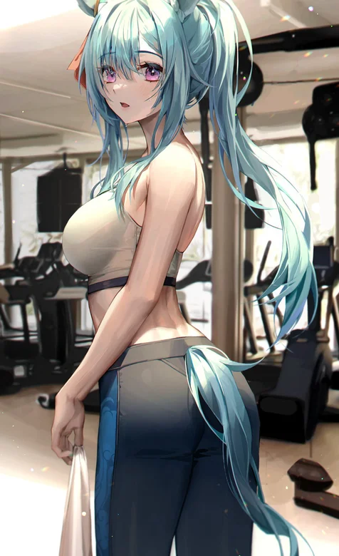 健身房美女，长发，狐狸耳朵，长尾巴，性感紧身运动装动漫美少女手机壁纸图片 – 高清 桌面壁纸 开放版权素材 免费下载-iPhone17-1