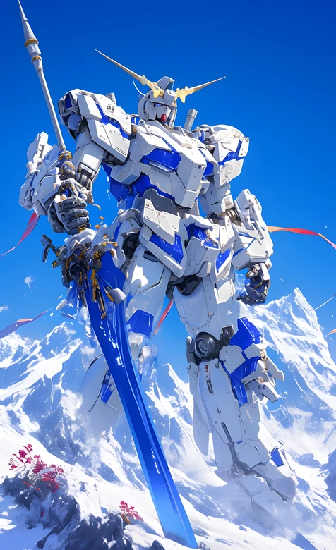 独角兽高达·蓝白机甲 雪山科幻风 机动战士高达 热血手机壁纸 – 手机电脑通
