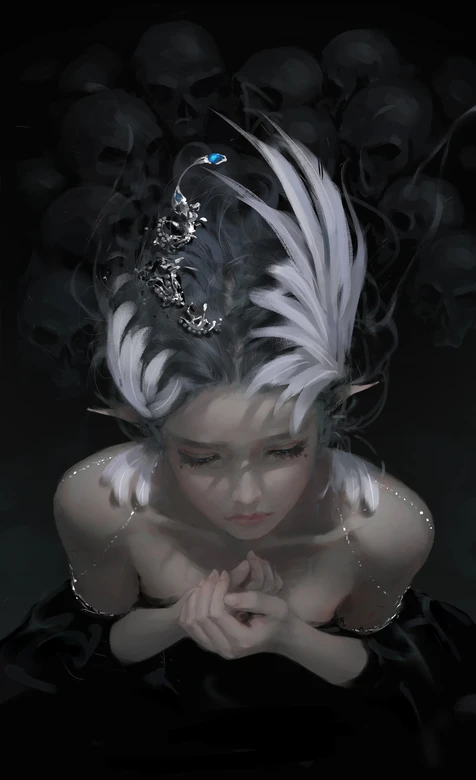 暗黑奇幻精灵少女·银发骷髅背景 高人气暗黑风壁纸