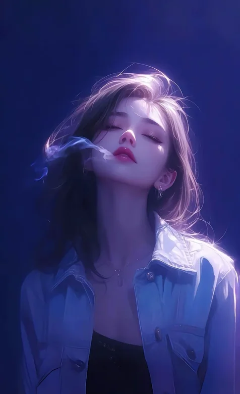 寂寞如烟，闭着眼睛，短发AI美女，抽烟的女生手机壁纸图片 – 高清 桌面壁纸 开放版权素材 免费下载 手机电脑通用背
