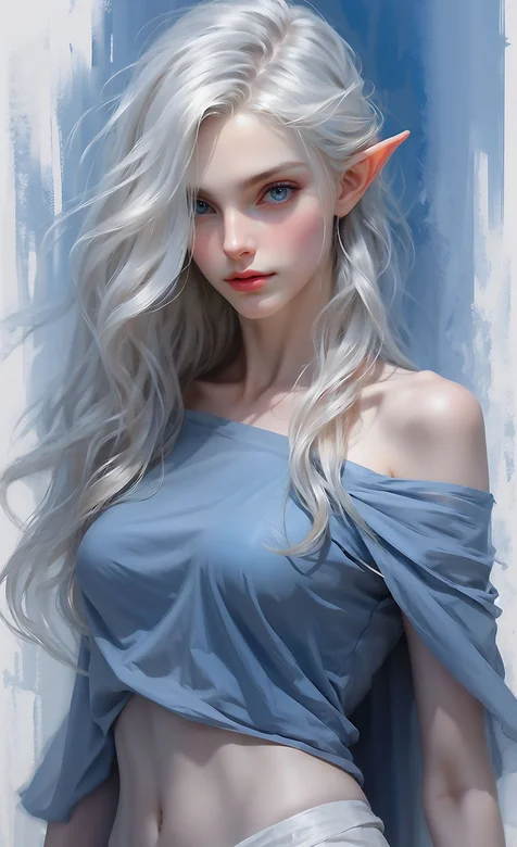 长耳朵，尖耳朵长发AI精灵蓝衣外国美女曼妙身姿美图手机壁纸 – 高清 桌面壁纸 开放版权素材 免费下载 手机电脑通用