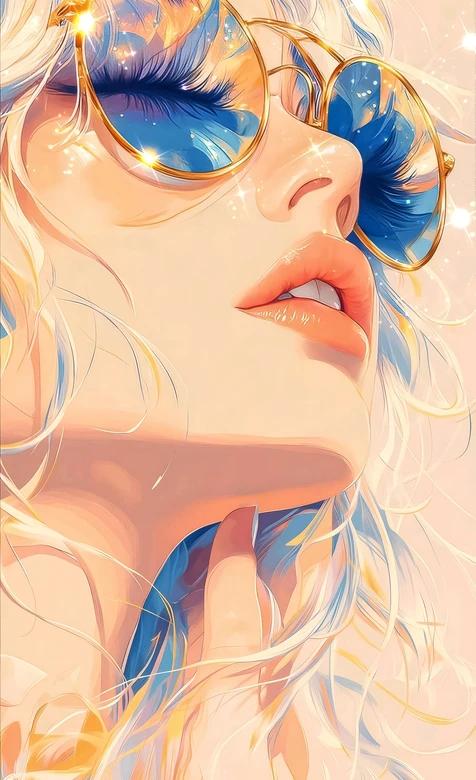 卷发少女·金框眼镜唯美梦幻插画 热门手机壁纸 – 高清 桌面壁纸 开放版权素材 免费下载 手机电脑通用背景图-iPhone17-1