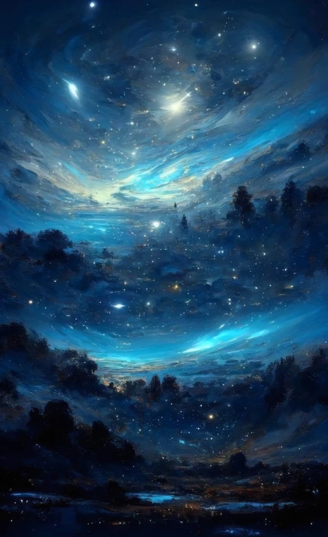 梦幻星空森林夜景 璀璨星河意境超美夜空背景 – 高清 桌面壁纸 开放版权素材 免费下载 手机电脑通用背景图