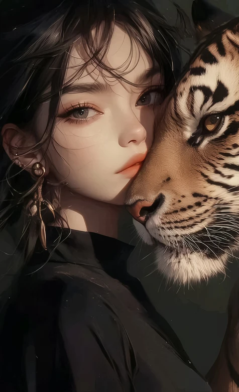 人物与虎·写实唯美插画·氛围感手机壁纸 – 高清 桌面壁纸 开放版权素材 免费下载 手机电脑通用背景图-iPhone17-1