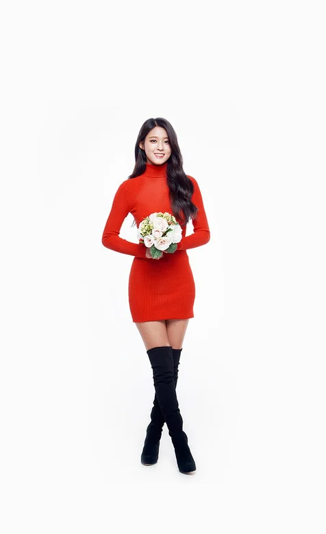 穿着红色连衣裙的清纯韩国美女手机图片