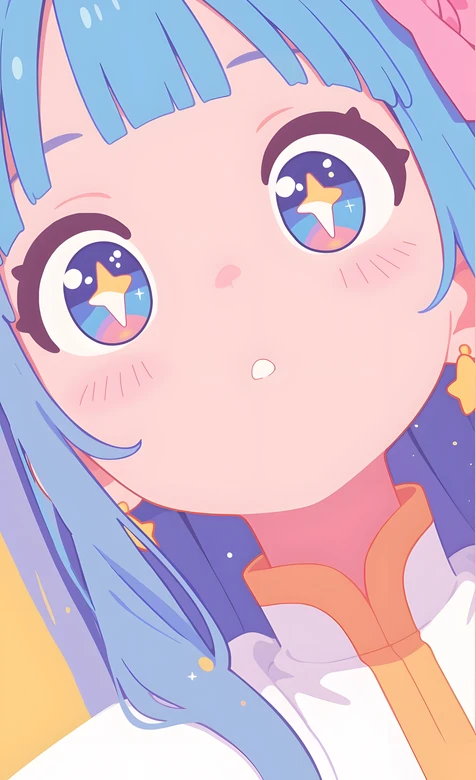 蓝发星星眼少女·二次元梦幻风 清新治愈手机壁纸