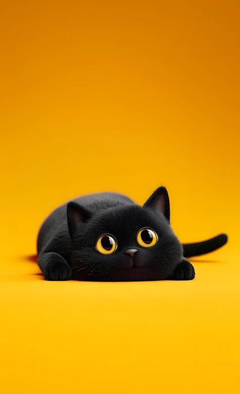 卡通拟真风圆眼黑猫·软萌治愈 高萌宠物壁纸精选 – 高清 桌面壁纸 开放版权素材 免费下载 手机电脑通用背景图-iPhone17-1
