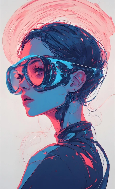 赛博朋克原创插画人物·护目镜红蓝撞色 赛博朋克手机壁纸 – 手机电脑通用背景