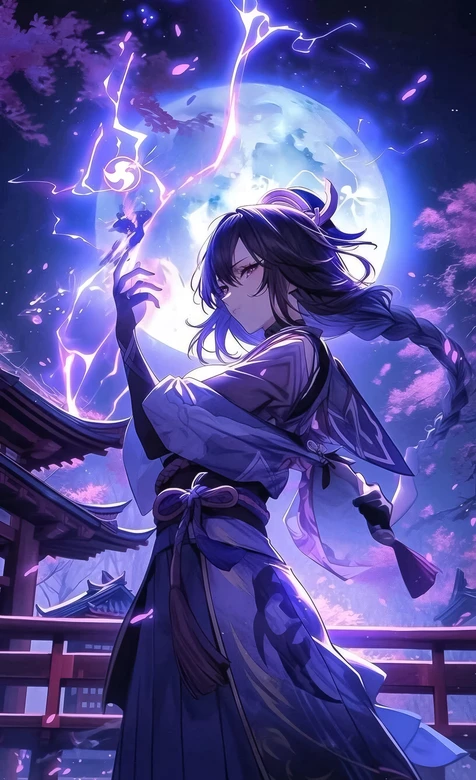 原神 雷电将军·紫电腾跃 日式古风 超燃壁纸 – 高清 桌面壁纸 开放版权素材 免费下载 手机电脑通用背景图