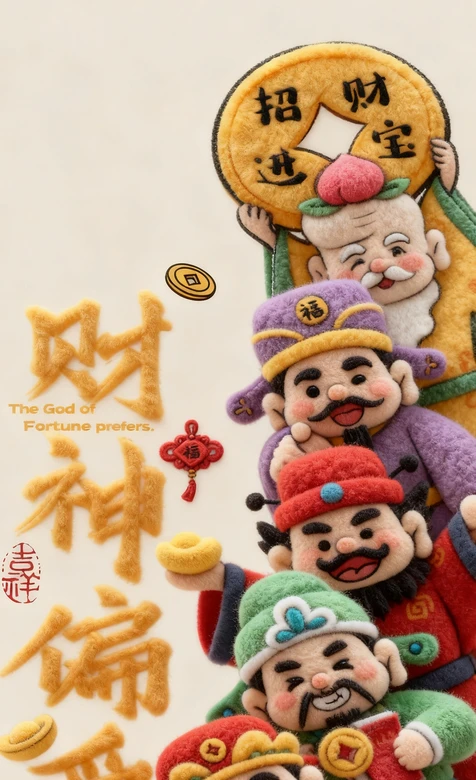 国风毛绒卡通财神寿星 招财进宝新春手机壁纸 – 高清 桌面壁纸 开放版权素材 免费下载 手机电脑通用背景图