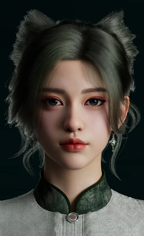 超真实人像插画、黑发戴蝴蝶结的亚洲美女头像壁纸 – 高清 桌面壁纸 开放版权素材 免费下载 手机电脑通用背景图