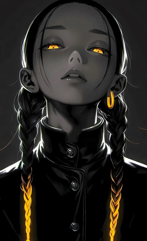 暗黑双辫少女·黄瞳燃光 二次元暗黑风 暗黑动漫壁纸 – 高清 桌面壁纸 开放版权素材 免费下载 手机电脑通用背景图-iPhone17-1