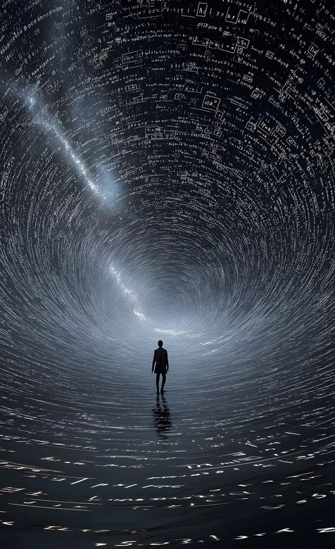 剪影人物·代码漩涡科幻隧道 神秘科技感手机壁纸精选 – 高清 桌面壁纸 开放版权素材 免费下载 手机电脑通用背景图