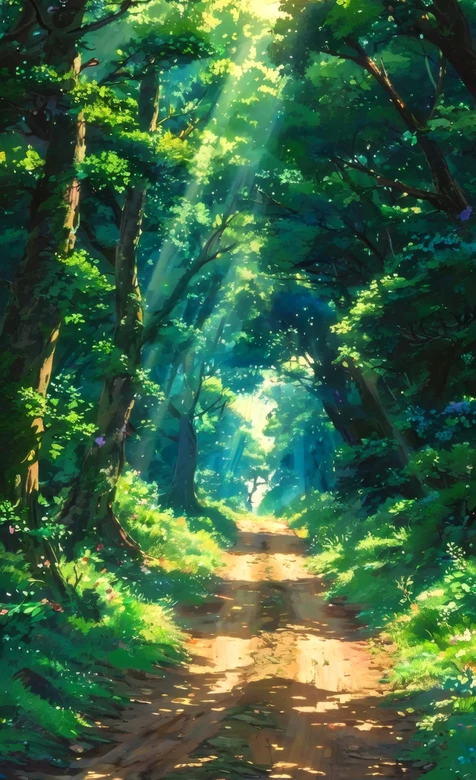 日系光影森林小路治愈系风景 疑似AIGC创作 – 高清 桌面壁纸 开放版权素材 免费下载 手机电脑通用背景图