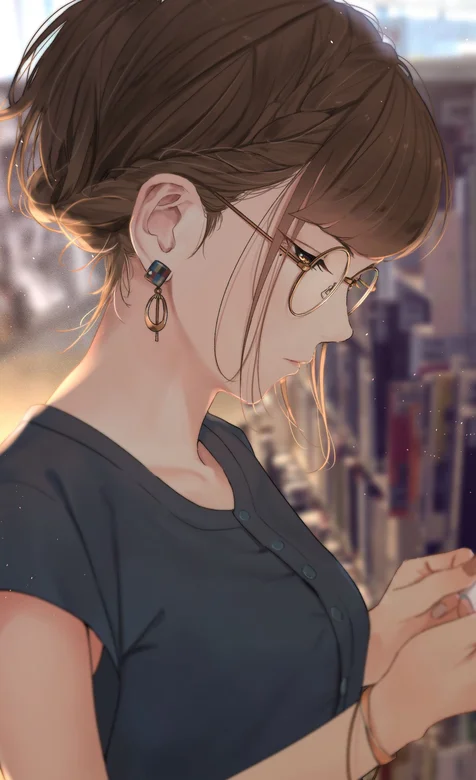 图书馆里，一个戴眼镜的女孩侧脸插画图片 – 高清 桌面壁纸 开放版权素材 免费下载 手机电脑通用背景图
