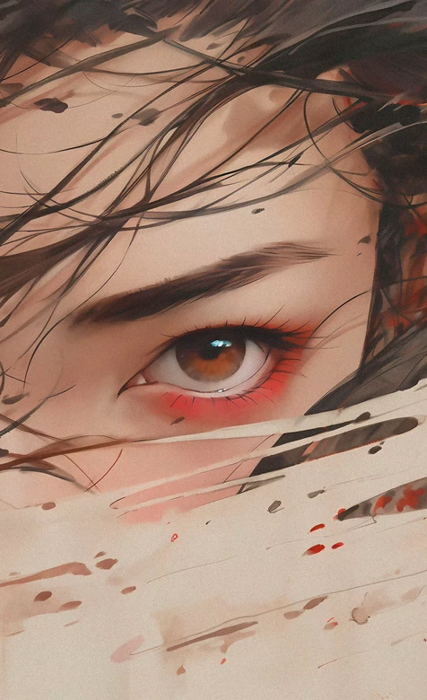 古风女子眼眸特写 水墨风艺术人像 疑似AIGC创作 – 高清 桌面壁纸 开放版权素材 免费下载 手机电脑通用背景图