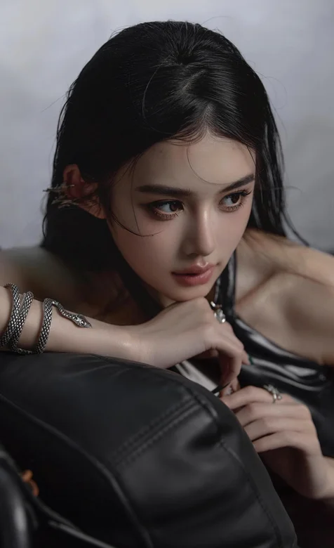 趴在沙发椅上，戴着蛇形首饰的高颜值美女小姐姐写真手机壁纸图片 – 高清 桌面壁纸 开放版权素材 免费下载 手机电脑通