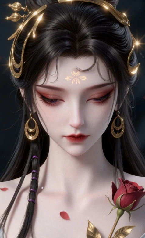 《完美世界》火灵儿·金色发饰红玫瑰 古风美女壁纸 – 高清 桌面壁纸 开放版权素材 免费下载 手机电脑通用背景图