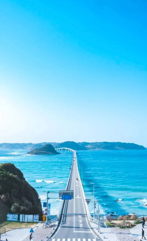 日本角岛大桥·跨海公路日系清新海景手机壁纸 – 高清 桌面壁纸 开放版权素材 免费下载 手机电脑通用背景图