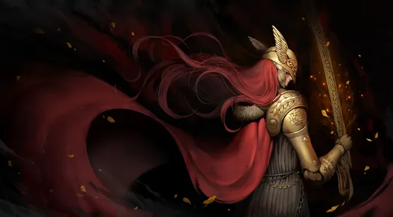 玛莲妮亚·金甲红披风 暗黑奇幻游戏风 超宽屏壁纸精选 – 高清 桌面壁纸 开放版权素材 免费下载 手机电脑通用背景图