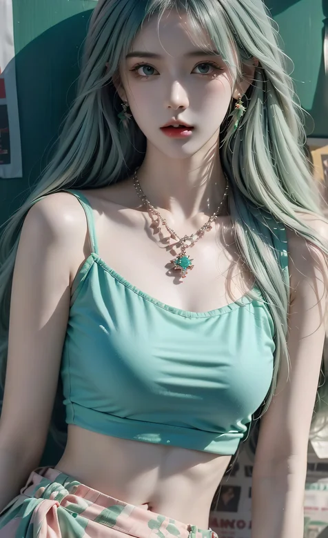 报纸墙美女，高颜值AI美女小姐姐吊带背心短裤穿着手机壁纸美图 – 高清 桌面壁纸 开放版权素材 免费下载 手机电脑通