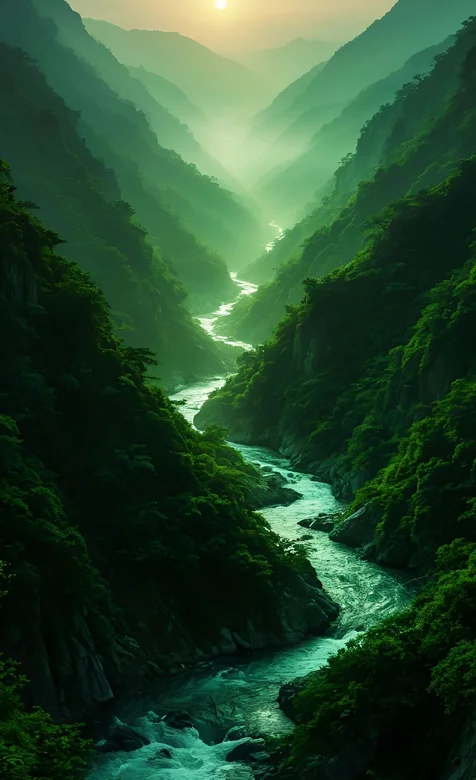 连绵蜿蜒的河流，山谷，植被茂密的峡谷景观氛围感手机壁纸图片 – 高清 桌面壁纸 开放版权素材 免费下载 手机电脑通用