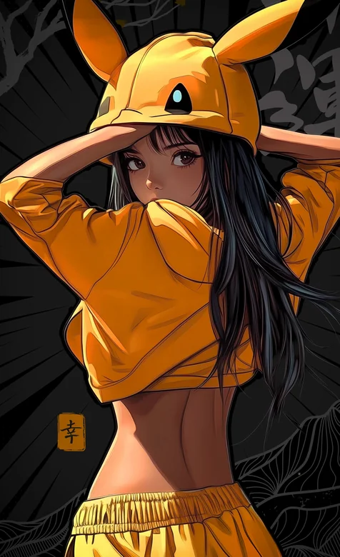 宝可梦皮卡丘装少女背影插画 – 高清 桌面壁纸 开放版权素材 免费下载 手机电脑通用背景图