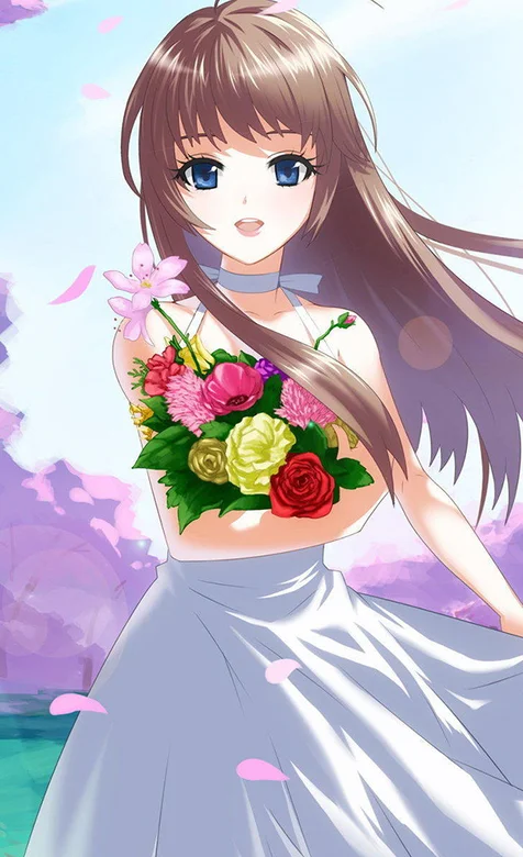 手捧鲜花的动漫女孩手机桌面 – 高清 桌面壁纸 开放版权素材 免费下载 手机电脑通用背景图