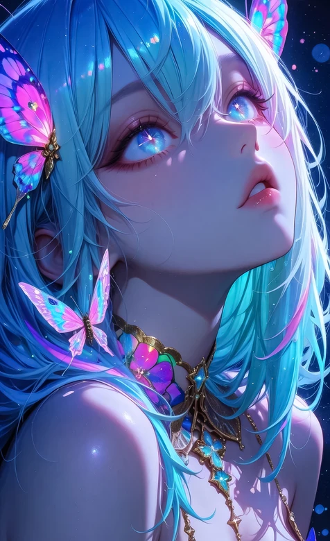 蓝发幻蝶少女·二次元唯美星空风 梦幻手机壁纸精选 – 高清 桌面壁纸 开放版权素材 免费下载 手机电脑通用背景图-iPhone17-1