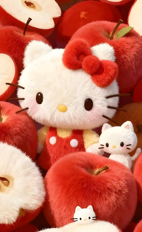 Hello Kitty与小猫咪·毛绒苹果治愈风 三丽鸥萌系壁纸 – 高清 桌面壁纸 开放版权素材 免费下载 手机电脑