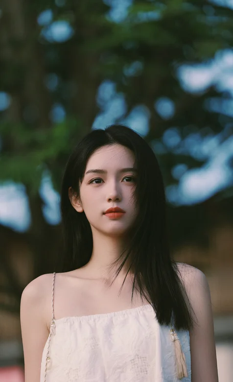 周也靓丽小白裙唯美户外写真手机壁纸